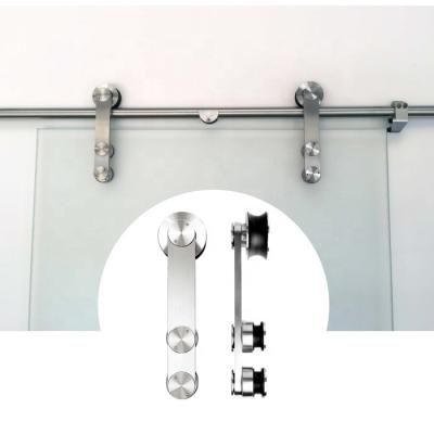 China Modern Frameless Glass Sliding Barn Door Hardware Stainless Steel Track Rail And Roller System Set for sale