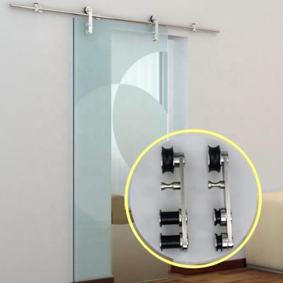 China Modern Barn Rolling Bypass Sliding Glass Door Smooth 304 Stainless Steel Hardware for sale