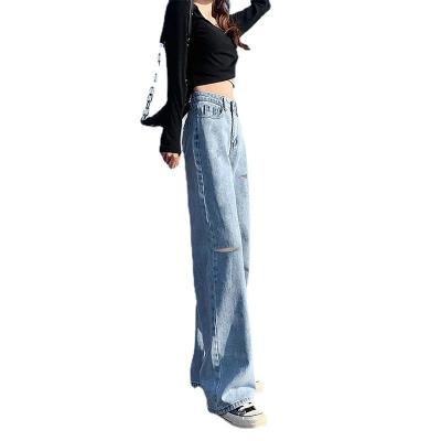 China 2021 New Broom Sense High Waist Thin Summer Anti-wrinkle Thin Show Hole Loose Sagging Straight Pants Tube Jeans Pants for sale