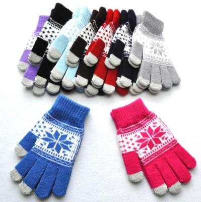 China Windproof Snowflake Printing Gloves Mobile Phone Touch Screen Knitted Winter Adult Gloves for sale