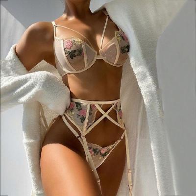 China Hot Sale 2021 Wholesale Embroidery Lace Lingerie-Sexy Women's Lingerie Hot Sexy Lingerie Underwear 3 Piece Women's Sexy Lingerie Underwear for sale