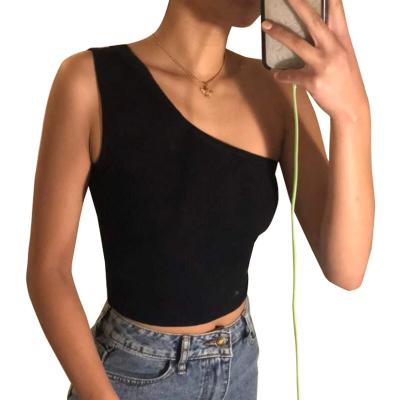 China New Solid Color Women's Tank Tops Tank Tops One-Shoulder Tops Smooth-Surface Sleeveless Sport Crop Vest T-shirt Top Camisole for sale