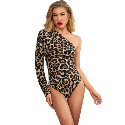 China New Design Women Off Shoulder Leopard Print Deep V Neck Snakeskin Jumpsuit Feminine Ladies One Piece Sexy Enchanting Overalls for sale