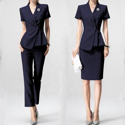 China QUICK DRY High Quality Best Selling Slim Fit Ladies Office Polyester Shorts Sleeve Sets High Waist Midi Skirts Two Piece Suits for sale