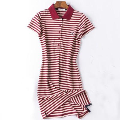 China 2022 anti-static new arrived summer turn-down striped collar T-shirt dress slimming short-sleeved casual dress for sale