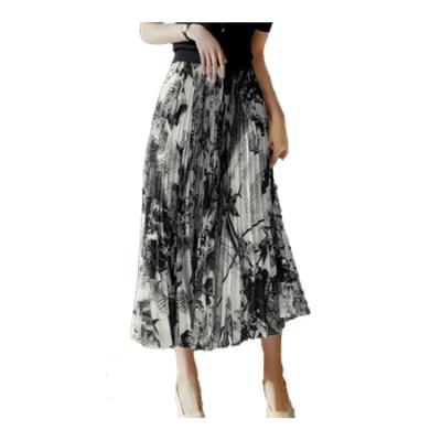 China High Quality Women's Pleated Floral Women Casual Dress Anti-static Hot Sale Long Knit Pleated Skirt for sale