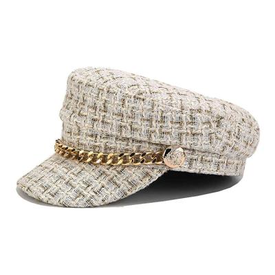 China COMMON Fashion Popular Autumn Sailor Hats Metal Chain Flat Hat For Female Wholesale for sale