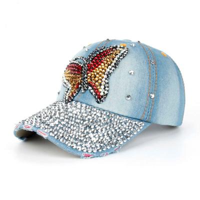 China JOINT Women Fashion Butterfly Diamond Sun Shade Cowboy Wash Baseball Cap for sale