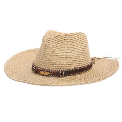 China Wholesale Striped Beach Hat Cowboy Style Wide Brim Sun Hat Sun Hat Summer Vacation Leisure Wide Brim Straw Hat for sale