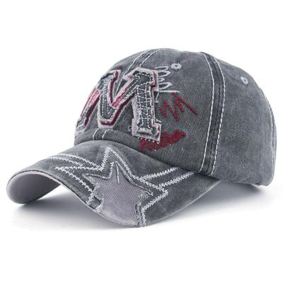 China breathable & Letter M waterproof vintage washed cotton denim baseball cap sun protection hat outdoor baseball cap for sale