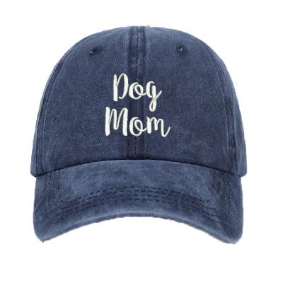 China JOINT Custom Adjustable Jeans Washed Cotton Tail Hat Baseball Cap Embroidery Hat Women Dog Mom Denim Baseball Caps for sale