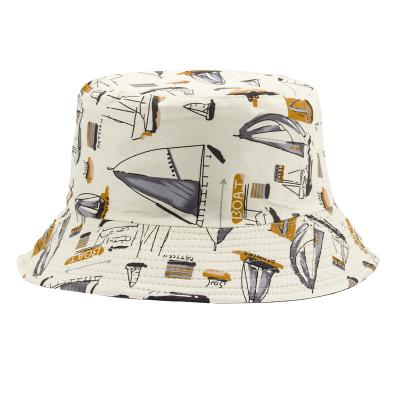 China breathable & New Fashion Style Fashion Sailing Boat Printing Street Unisex Bucket Fisherman Hat Double Side Hats for sale