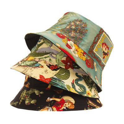 China breathable & Fisherman Cap Waterproof Flower Print Travel Bucket Hat Summer Cap Lady Outdoor Packable Bucket Hat Fisherman Cap for sale