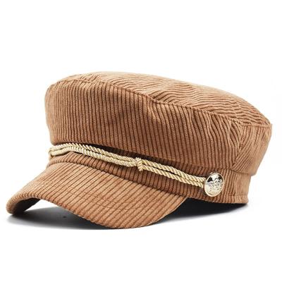 China breathable & Hat beret peaked retro solid color waterproof corduroy hat octagonal women's all-match painter artistic hat for sale