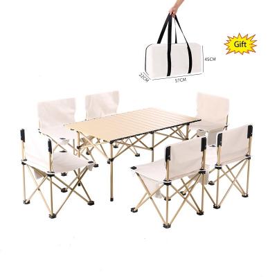 China Modern Aluminum Folding Outdoor Camping Table And Chair Set For Family Dining Picnic Barbecue With Luxury Care Bag for sale