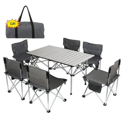 China Modern Portable Foldable Aluminum Table and Chair Set for 7 Person Camping Picnic BBQ Chair with Big Storage Bag for sale