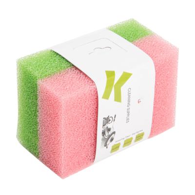 China Viable Promotional Custom Logo Printed Packing Colored 2pcs/card Household Kitchen Mesh Cleaning Sponge for sale