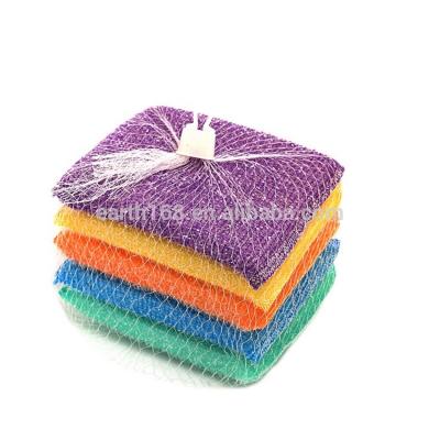 China 5pcs Mesh Bag Package Free Sample Viable Colorful Sponge Kitchen Cleaning Brush Cleaning Scrub Sponge for sale