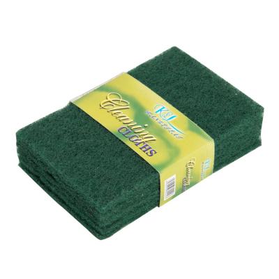 China 5pcs/card 15*10*0.7cm Good Quality Polyester Material Green Color Kitchen Dish Non-Scratch Sustainable Scouring Pad for sale