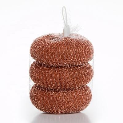 China 3PCS Net Bag Mesh Scrubber Ball Viable Copper Clad Strong Cleaning Brass Scrubber for sale