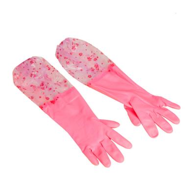 China Long Thermal Thick Latex Fleece Lined Super Elastic Upper Arm Elastic Cuff Hand Cuff Rubber Gloves For Kitchen for sale