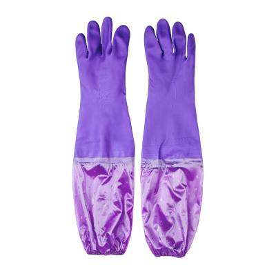 China Women Long Sleeve Latex Gloves Winter Fleece Lined Warm Daily Housework Hand Protect Extra Long Sleeve Cuff Latex Gloves for sale