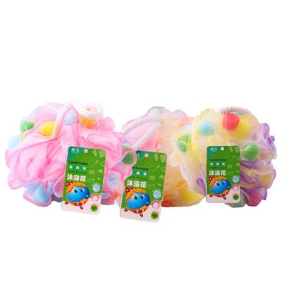 China EXFOLIATE latest hot sale high quality premium assorted colors PE net shower puff bath sponge for sale