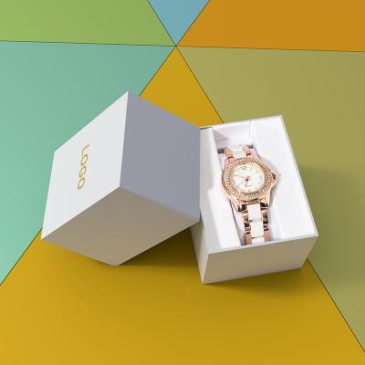 China Custom Gold Logo Cardboard Packaging Gift Box Paper Gift Watch Box Wholesale Recyclable White Packaging Gift Box for sale