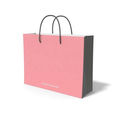 China Hot Materials Fashion Custom Recycled Paper Shopping Bag Pink Recycled Shopping Bag Wholesale Paper Shopping Bag With Cotton Handle for sale