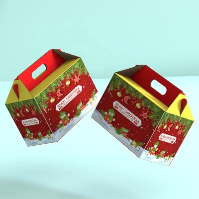 China Recyclable Wholesale Red Merry Christmas Festival Gift Cake Box Happy Gifts Packaging Corrugated Box Box With Handle for sale