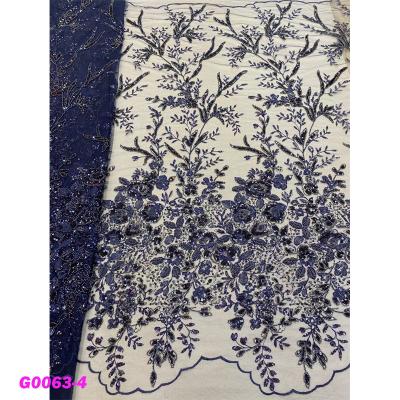 China Sustainable African Tulle Lace Fabric Sequin Lace With Beads Embroidery Fabric For Dress for sale