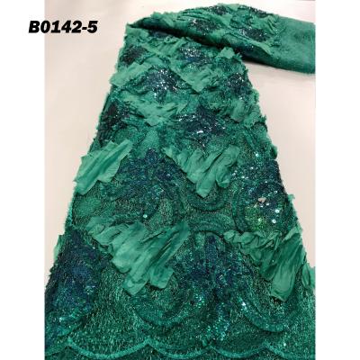 China Sustainable Christmas Dress Women Nigerian Green Color African Embroidered Tulle Lace Sequins Fabric for sale