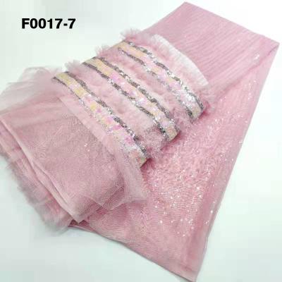 China Viable high quality and nice price dress girls beautiful pink sequins lace up shinny fabric embroidered tulle lace for sale