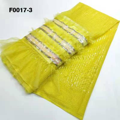 China Viable French yellow color of Guangzhou Felicia Dubai Evening Dresses Embroidery Tulle Mesh Woman Dress Lace Fabric for sale