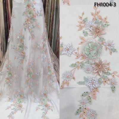 China Sustainable Design Soft Textile Korean Elegance Beads Lace For Peach Color 3d Fabric Bridal Wedding Lace for sale