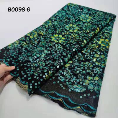 China Viable Wholesale Price 5 yards Lady Garment Lace Fabrics Green Sequined Velvet Lace Fabric Stretch Dress for sale