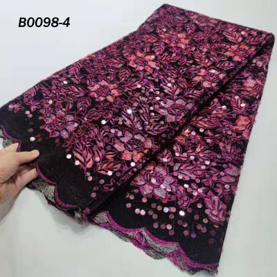 China Viable purple velvet cheap price embroidery fabric supplier export high quality sequin embroidery lace fabric for sale