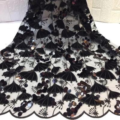 China Viable Black Color Embroidery Lady Dress Velvet Net Lace Fabric With Sequins African Velvet On Tulle Lace Fabric for sale