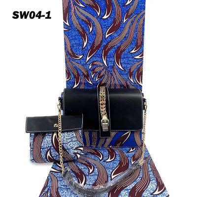 China Anti-Static Top Sale 100 Cotton Dutch Wax Print Fabric With Bag Set 6 Yards African Wax Bag Sets 3 Pieces/Set for sale