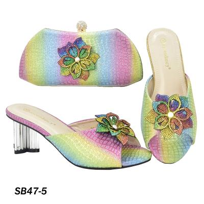 China Excellent Quality Size 37 To 42 Durable Rainbow Color High Heels With Matching Bag Sets African Wedding Party Shoe And Bag Set for sale