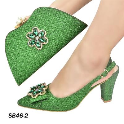 China Green Color Women Nigeria Party Durable High Heels With Matching Evening Clutch 7.5cm Shoe And Bag Wholesale Set for sale