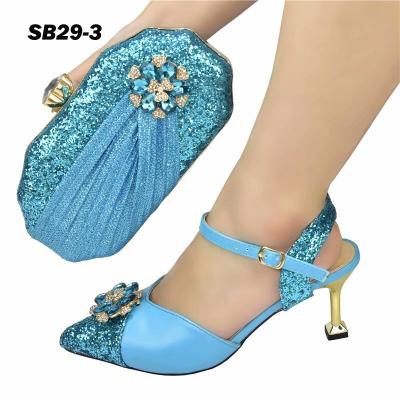 China African Matching Shoes And Bags Latest Italian Durable Blue Color In Nigerian Women Wedding Bags And Shoes for sale