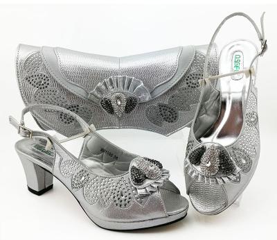 China Durable In Stock Type Silver High Heels Sandals And Purses Bag Set African Wedding Shoes And Bag for sale