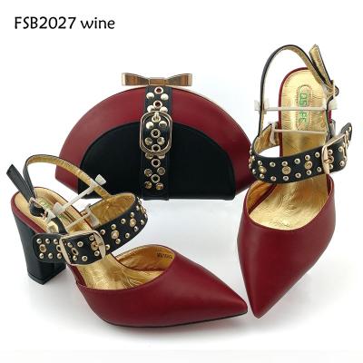 China Durable Design Wine Color Bridal Shoes And Bag Set For Evening PU Shoes And Matching Bags for sale