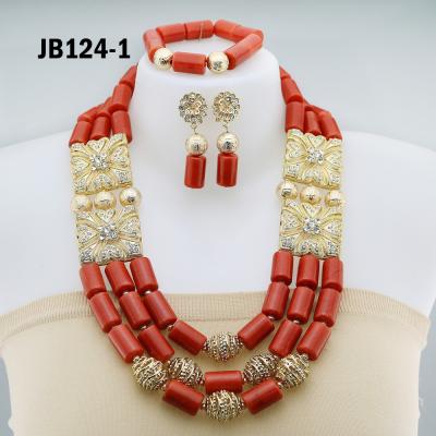 China Latest High Class Fashion Wedding Jewelry Set African Coral Beads Necklace Set for sale