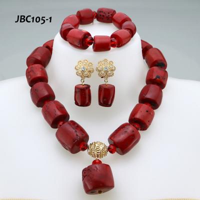 China Premium Felicia Coral Beads Necklace Bridal Jewelry set Coral Necklace Set Earring Set for sale