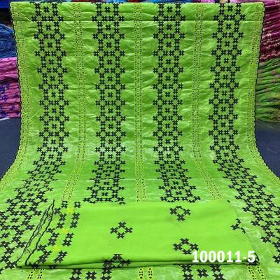 China Double Faced Green Color African Ribbon Silk Fabric For Women Dress Soft Silk Satin Matching Blouse Tulle Lace Material Set 5+2yards for sale