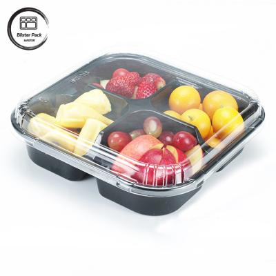 China 4 Compartment PET Disposable Salad Box Clear/Black Customizable For Snacks & Salads for sale