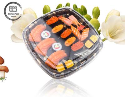 Chine Récipients de sushi jetables noirs avec couvercle anti-brouillard en plastique rond et carré à vendre