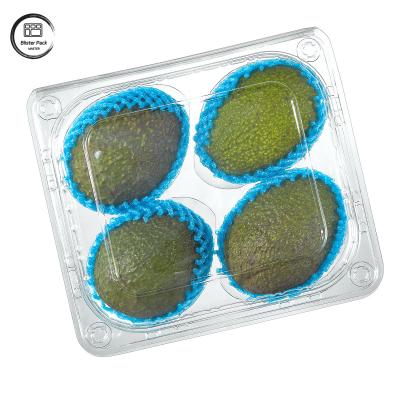 China 4 Piece Avocado Fruit Packaging Containers Disposable Transparent Clamshell Design With Hinges for sale